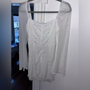 Lulu's White Rhinestone-Embellished Long-Sleeve Mini Dress